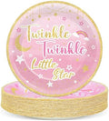 Wiooffen 48 Pcs Twinkle Twinkle Little Star Party Supplies 9" Paper Plates Set Gender Reveal Theme Tableware Pack Pink Baby Shower Party Dessert Plates Little Star Birthday Holidays Decorations by Wiooffen