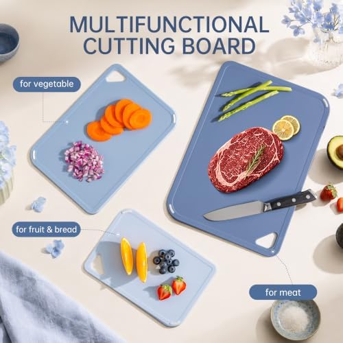 THETCHRY Plastic Cutting Board Set of 3, Blue Cutting Board for Kitchen - Image 5