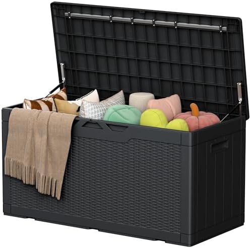 105 Gallon Deck Box Outdoor Indoor Waterproof Storage Box, Black by Acurax