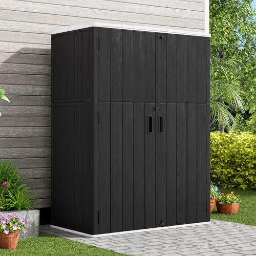 KINYING Outdoor Vertical Storage Shed,57 Cu.ft Outdoor Storage Cabinet Waterproof,Resin Sheds & Outdoor Storage Clearance for Garden,Patio,Backyard,Lockable (Black) - Image 2