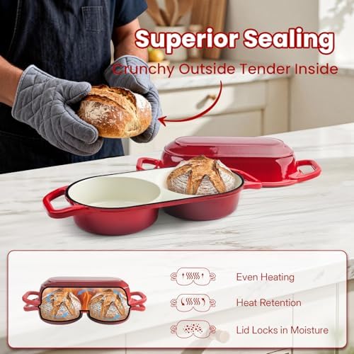 YONILL Mini Double Dutch Oven with Lid for Sourdough Bread Baking (Red) - Image 4