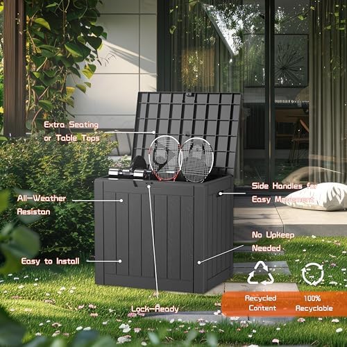 ROJIK 50 Gallon Deck Boxes Outdoor Waterproof Storage Box, Grey - Image 3