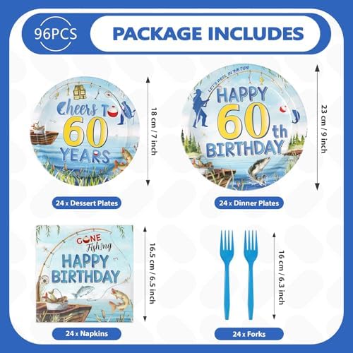 96Pcs Fishing 60th Birthday Party Decorations, Serves 24 - Image 5