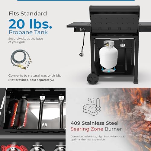 Kenmore 4-Burner Gas Grill with Side Burner, Outdoor BBQ Grill, Propane Gas Grill, Cast Iron Cooking Grates, Electronic Ignition, Warming Rack, Open Cart Design, 53000 BTUs, Black - Image 6