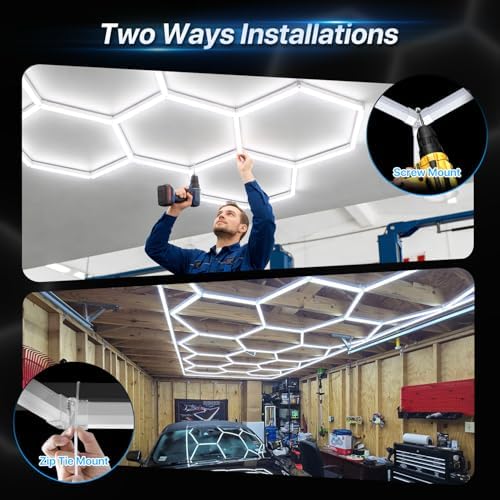 HYPERLITE Gen II Hexagon Garage Lights: 77W 7700LM 2 Grids DIY Hexagon Led Light, 6500K Ultra Bright Honeycomb Hex Lights, Easy Install, Durable Design for Garage, Shop, Basement, Barber, Homegym - Image 5
