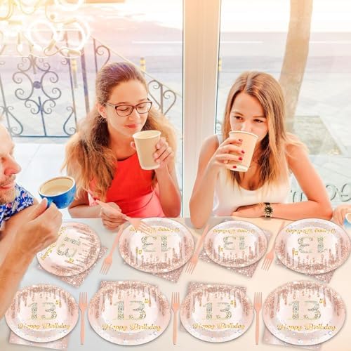 200 PCS Rose Gold 13th Birthday Party Plates Napkins Pink 13th Tableware Set for Happy 13 Years Old Birthday Decorations Dessert Plates Forks Serve 50 Guests for Girls 13 Years Old Party Supplies - Image 6