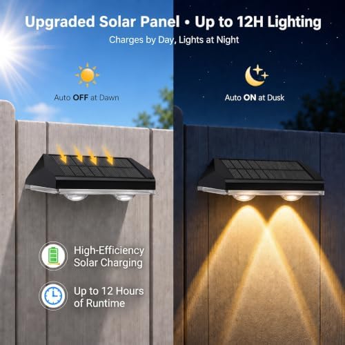 Solar Fence Lights Outdoor, Warm White & RGB Combo 8 Modes Color Changing Fence Lights Solar Powered for Outside, LED IP65 Waterproof Solar Patio Light for Step, Pathway, Garden, Deck, Stairs - 8 Pack - Image 4