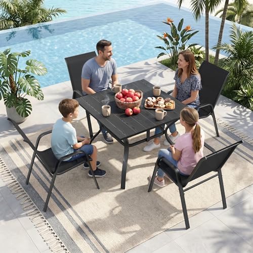 Outdoor Dining Set for 4, Metal Table and Stackable Chairs - Image 3