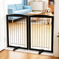 ZJSF Freestanding Dog Fence Indoor, Foldable Dog Gate for Doorways, Stairs or Hallways, Sturdy Wood Extra Wide Pet Gate with Support Feet for The House, Black, 24 "Height-2 Panels by ZJSF