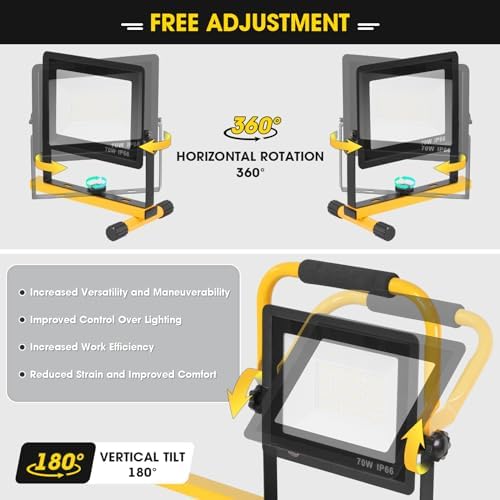 Zetunlo 21000Lumen LED Work Lights with Stand - 3 Head Portable Work Light with 16FT Cord - IP66 Waterproof Tripod Worklights for Outdoor Indoor Job Site Workshop Garage Construction Site Lighting - Image 5