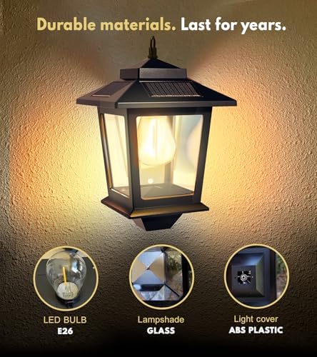 PASAMIC 2 Pack Solar Wall Lanterns,Outdoor Hanging Lights with 4 Solar Panels,Dusk to Dawn Led Outdoor Wall Sconce, Anti-Rust Waterproof Lanterns with Hooks,3000K Warm White - Image 5