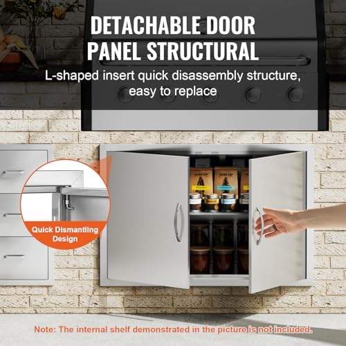 VEVOR BBQ Access Door, 36W x 24H Inch Double Outdoor Kitchen Door, Stainless Steel Flush Mount Door, Wall Vertical Door with Handles, for BBQ Island, Grilling Station, Outside Cabinet, sliver - Image 4
