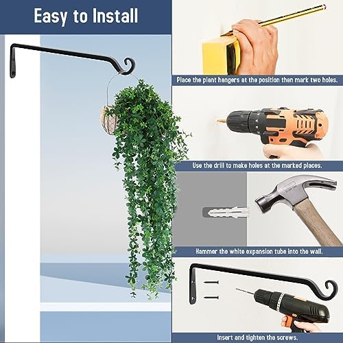 FEED GARDEN Heavy Duty Plant Hooks - 2 Pack 15 Inch Wall Mounted Hanging Brackets, 57lb Capacity Steel Plant Hangers for Bird Feeders, Baskets, Wind Chimes Outdoor Indoor- Black - Image 5