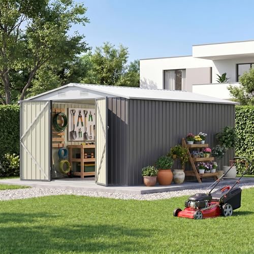 Patiowell 10x12 FT Outdoor Storage Shed, Gray by Patiowell
