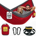 Wise Owl Outfitters Hammock for Camping Double Hammocks Gear for The Outdoors Backpacking Survival or Travel - Portable Lightweight Parachute Nylon DO Red & Charcoal by WiseOwlOutfitters