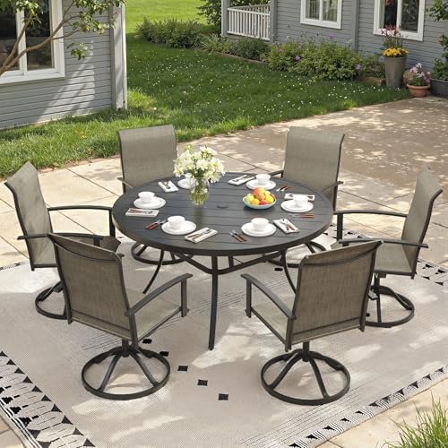 Outdoor Dining Table for 6, 50" Round Outdoor Table with Adjustable Umbrella Hole, All-Weather Metal Patio Dining Table for Lawn Garden Backyard Deck, Black - Image 4