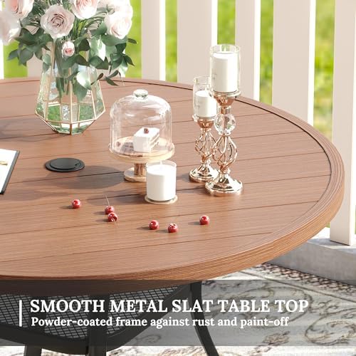VICLLAX 5 Pieces Patio Dining Set for 4, Outdoor Furniture Set Includes 40.7" Round Patio Table and 4 Patio Stackable Chairs, Walnut Tabletop and Brown Fabric - Image 6
