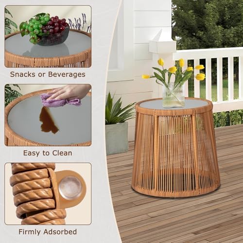 Tappio 3 Piece Outdoor Wicker Bistro Set, Patio Conversation Sets w/2 Large Rattan Chairs and Tempered Glass Table, Patio Furniture for Balcony, Porch, Poolside, Backyard, Black - Image 6