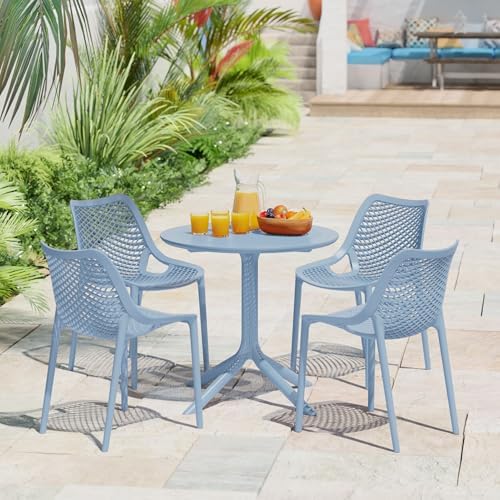 Costaelm Small Patio Table, Outdoor Round Dining Table, Weather Resistant Outside Table for Poolside Deck Lawn Garden Backyard, French Blue - Image 3