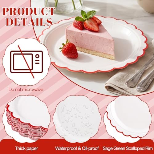 NatNarr 30 Pcs Red Paper Plates 9" Scalloped Red White Party Plates - Image 3
