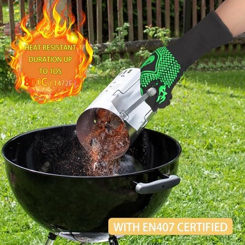 BBQ Gloves 1472F Heat Resistant Non-Slip Silicone 13.5in (Green) - Image 4