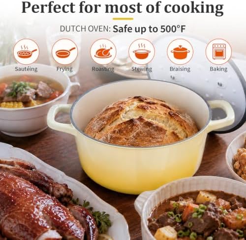 Winado 5 Qt Enameled Cast Iron Dutch Oven Pot with Lid, Yellow Ombre - Image 3