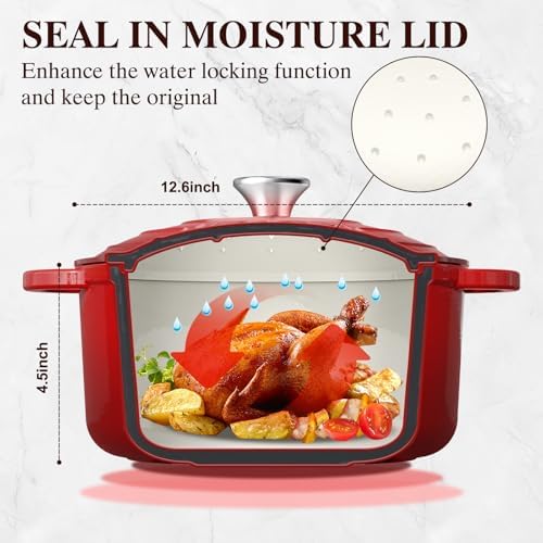 Enameled Cast Iron Dutch Oven - Umite Chef 5QT Pot with Lid & Cotton Potholders - Heavy-Duty Cookware for Bread Baking, Braising, Stews, Roasting(Red) - Image 2
