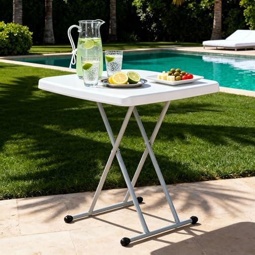 SUPER DEAL 2.5 Foot Plastic Folding Table, Indoor Outdoor Portable Heavy Duty Adjustable Height Kitchen or Camping Barbecues Picnic Party Tray Table, White - Image 4