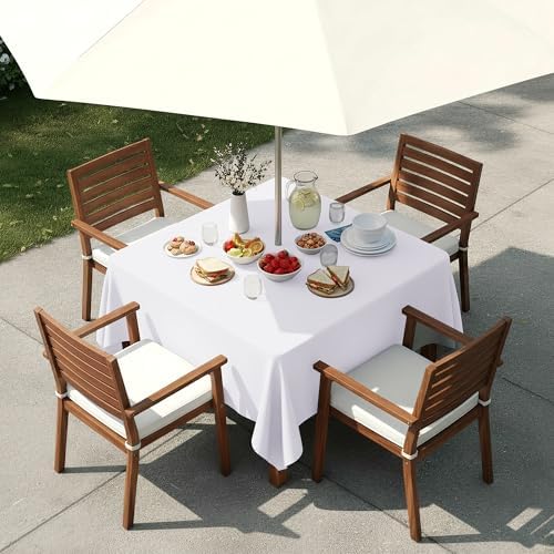 LUSHVIDA Square Outdoor Tablecloth with Umbrella Hole 54x54 Inch White - Image 3