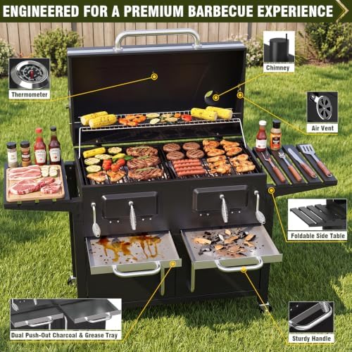 Bestfire 63" Oversized Charcoal Grill with Smoker, Large Outdoor BBQ - Image 6