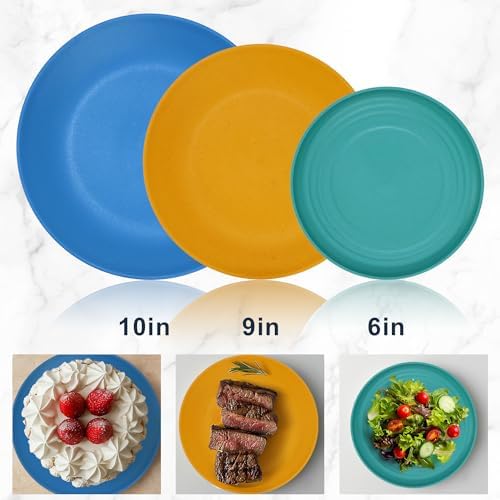 Wrova 40Pack plates and bowls sets for kids - Unbreakable wheat straw dinnerware sets service for 8 - Alternative plastic 40pcs dish sets for kitchen, camping and indoors dinning - (Colorful) - Image 2