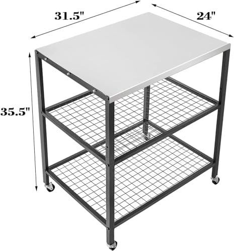 Stainless Steel Outdoor Grill Cart Pizza Oven Stand Trolley Table with Wheels Three-Shelf Movable Food Prep and Work Table Heavy Duty Grill Carts Outdoor Cart 31.5"×24"×35.5" - Image 6