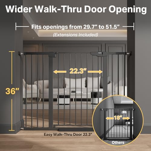 Cumbor 36 in Extra Tall Baby Gate for Stairs, 29.7-51.5 in Dog Gate Black - Image 3