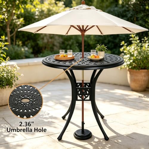 30.31" Outdoor Patio Dining Table, Cast Aluminum Patio Table, Patio Bistro Table, Patio Furniture Set with 2.36" Umbrella Hole for Balcony Lawn Garden Backyard - Image 5