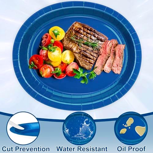 50 Pcs Oval Blue Plates Disposable Blue Paper Plates Party Dinnerware Set - Image 3