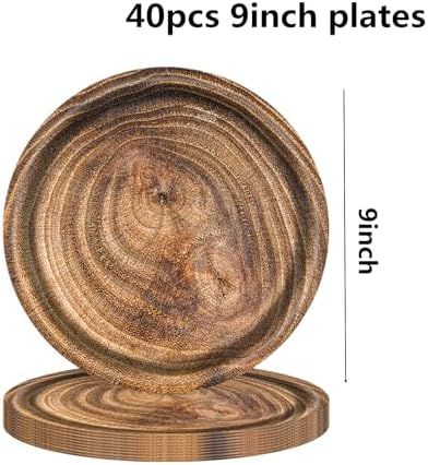 80 Pcs Wood Grain Paper Plates Birthday Decorations Party Disposable Tableware for Lumberjack Camping Hunting Theme Party Supplies, Serves 40 guests (Style A) - Image 3