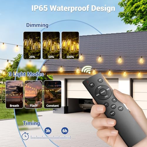 30FT Solar String Lights Outdoor Waterproof, 10+1 LED Solar Powered Lights with Remote Control, 3 Light Modes & Dimmable, USB-C Charging for Patio, Backyard, Garden, Camping - Image 2