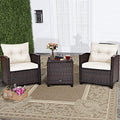 RELAX4LIFE 3 Piece Patio Furniture Set, Wicker Bistro Conversation Set w/ 2 Cushioned Armchairs & Glass Topped Table, Outdoor Rattan Sofa for Porch Balcony Poolside (White) by RELAX4LIFE