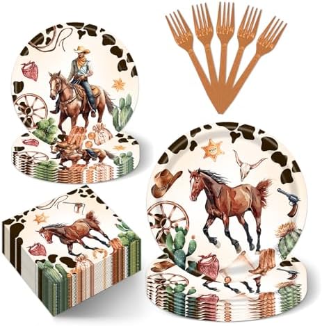 96 PCS Western Cowboy Party Paper Plates Napkins Set for 24 Guests by Lianxuia