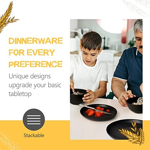 Teivio 32-Piece Plates and Bowls Sets for 8, Deep Black Dinnerware Sets - Image 3