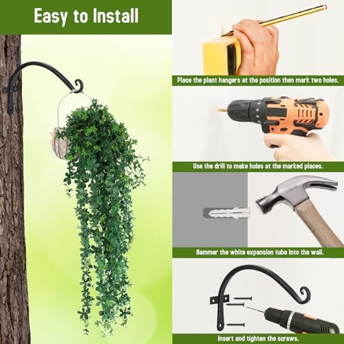 FEED GARDEN Heavy Duty Plant Hooks - 2 Pack 12 Inch Wall Mounted Hanging Brackets, 57lb Capacity Steel Plant Hangers for Bird Feeders, Baskets, Wind Chimes Outdoor Indoor- Black - Image 6