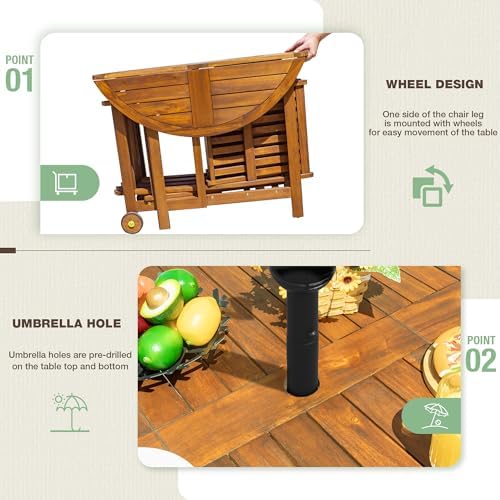 Devoko Acacia Wood Outdoor Patio Folding Table and Chairs Set for 4 - Image 2