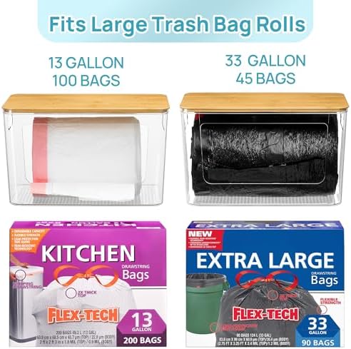 Vtopmart 2 Pack Trash Bag Holder with Bamboo Lid, Garbage Bag Dispenser - Image 3