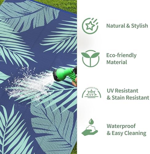 GENIMO Outdoor Rug, Waterproof Plastic Rugs for Patio, 5'x8' Navy Green - Image 6