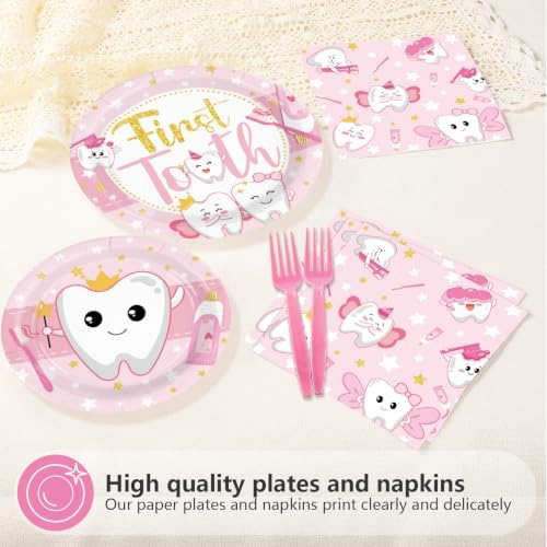 96Pcs First Tooth Themed Party Decoration for Girls, Serves 24 - Image 3