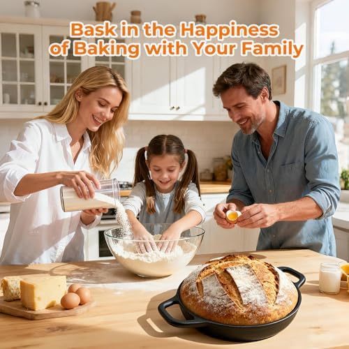 5QT Pre-Seasoned Cast Iron Dutch Oven For Bread Baking, Dutch Oven with Domed Lid, Sourdough Bread Baking Supplies, Multi-Functional Bread Pan For Baking, Frying, Roasting - Image 5