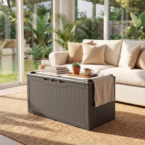 JUMMICO 100 Gallon with Cushion Deck Box, Waterproof Outdoor Storage Box - Image 3