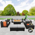 Rattaner 8 PCS Outdoor Furniture Sets 60000BTU 45-Inch Outdoor Propane Fire Pit Table Patio Furniture Set No-Slip Cushions and Waterproof Covers, Light Grey by Rattaner