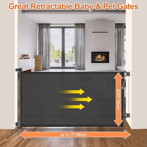 EZIGO 71 Inch Retractable Baby Gates Extra Wide Reinforced Baby Dog Gate - Image 2