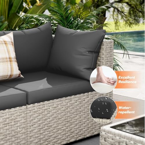 Outdoor Patio Furniture Set with Fire Pit 8 Pcs Wicker Sectional Sofa Black - Image 3
